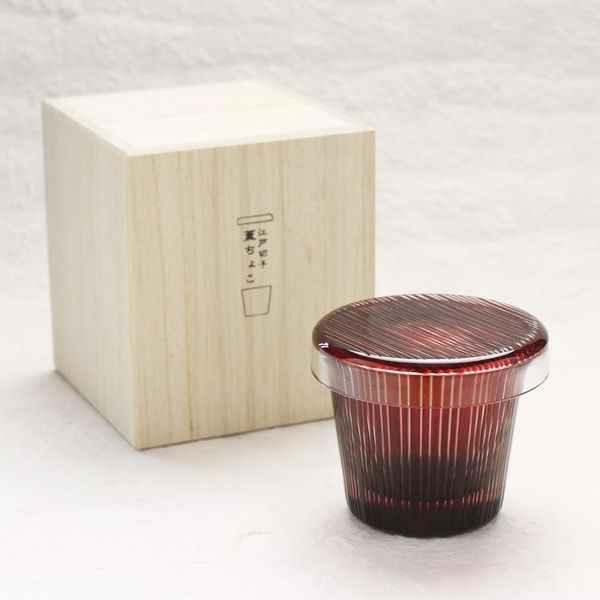 蓋ちょこ 江戸切子 滝縞 赤