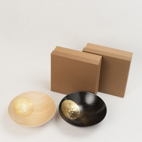 【新品 未使用】 箔一 おぼろ月 ナチュラル８寸ボウル ５点セット セット】おぼろ月ボウル 夜の月 （漆）＆昼の月（ナチュラル） 8寸 箔一