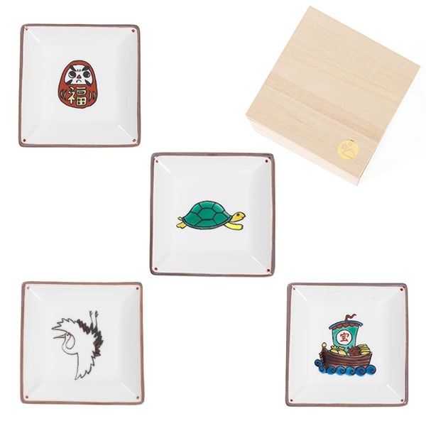 セット】ご長寿4点セット 桐箱/九谷焼豆皿