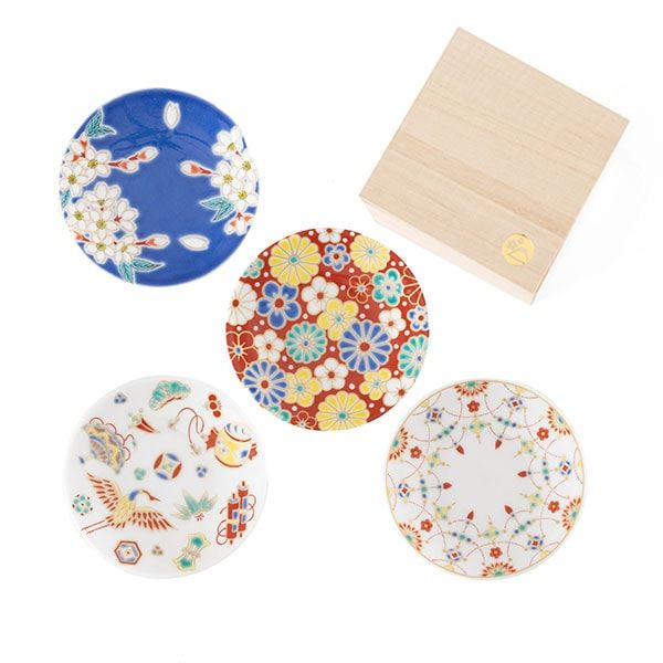 セット】吉祥 縁起豆皿 4枚セット 桐箱入/九谷焼