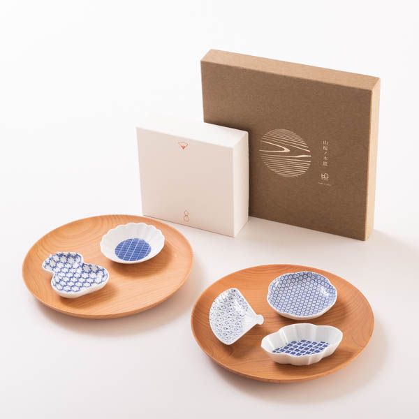 セット】豆皿と山桜ノ木皿（中皿）のほっこりプレートセット 化粧箱入