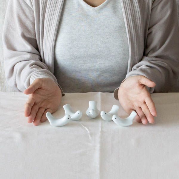 セット】ラブバード 5羽 ピンクのハンカチ包/箸置き