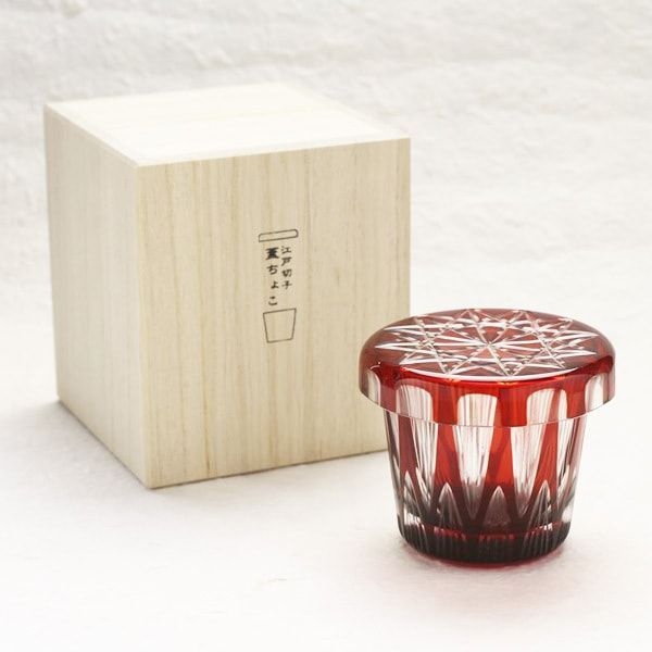 大好き アウトレット】蓋ちょこ 江戸切子 20000円→12800円 赤 氷柱 工芸品