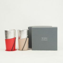 ビアカップ-シラカバペアセット ベージュ＆レッド