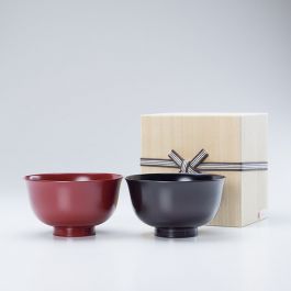 具沢山汁椀 本塗り 2個セット 黒・朱（桐箱入り）/漆のお椀