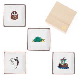 コレクション　未使用品　佐藤敏 お皿　九枚セット　本物保証品 供箱　共布 セット】ご長寿4点セット 桐箱/九谷焼豆皿